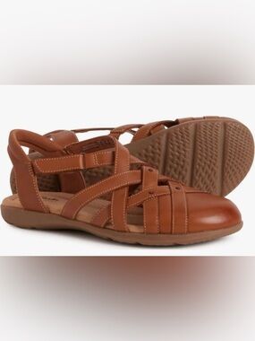 NIB Clarks Elizabelle Sea Tan Leather Sandals Size 5